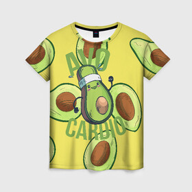 Женская футболка 3D с принтом Аво Кардио в Белгороде, 100% полиэфир ( синтетическое хлопкоподобное полотно) | прямой крой, круглый вырез горловины, длина до линии бедер | avocado | cardio | fit | fitness | авокадо | авокардио | бег | кардио | спорт | спортсмен | фитнес
