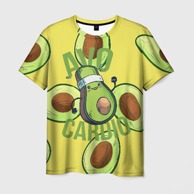Мужская футболка 3D с принтом Аво Кардио в Белгороде, 100% полиэфир | прямой крой, круглый вырез горловины, длина до линии бедер | Тематика изображения на принте: avocado | cardio | fit | fitness | авокадо | авокардио | бег | кардио | спорт | спортсмен | фитнес