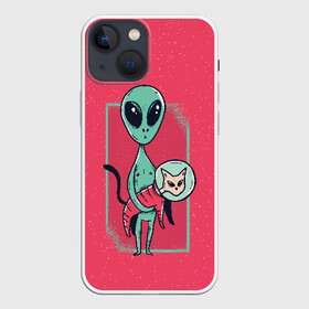 Чехол для iPhone 13 mini с принтом Пришелец с Котом в Белгороде,  |  | Тематика изображения на принте: alien | cat | kitten | kitty | ufo | инопланетяне | инопланетянин | кот | котик | кошка | нло | пришелец | пришельцы