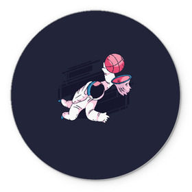 Коврик для мышки круглый с принтом Космонавт Баскетболист в Белгороде, резина и полиэстер | круглая форма, изображение наносится на всю лицевую часть | astronaut | basket | basketball | cosmonaut | nasa | астронавт | баскетбол | баскетболист | баскетбольный мяч | в космосе | космонавт | космос | мяч