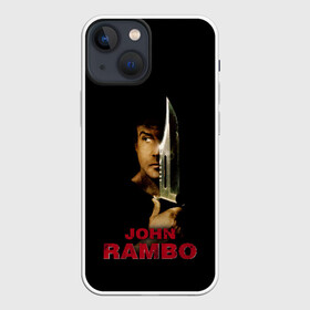 Чехол для iPhone 13 mini с принтом John Rambo в Белгороде,  |  | Тематика изображения на принте: action | army | blood | first | john | last | rambo | stallone | states | sylvester | united | usa | армия | боевик | джон | кровь | первая | последняя | рэмбо | сильвестр | сталлоне | сша