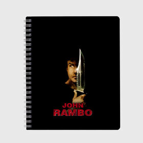 Тетрадь с принтом John Rambo в Белгороде, 100% бумага | 48 листов, плотность листов — 60 г/м2, плотность картонной обложки — 250 г/м2. Листы скреплены сбоку удобной пружинной спиралью. Уголки страниц и обложки скругленные. Цвет линий — светло-серый
 | action | army | blood | first | john | last | rambo | stallone | states | sylvester | united | usa | армия | боевик | джон | кровь | первая | последняя | рэмбо | сильвестр | сталлоне | сша