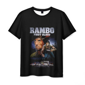 Мужская футболка 3D с принтом Rambo: First Blood в Белгороде, 100% полиэфир | прямой крой, круглый вырез горловины, длина до линии бедер | action | army | blood | first | john | last | rambo | stallone | states | sylvester | united | usa | армия | боевик | джон | кровь | первая | последняя | рэмбо | сильвестр | сталлоне | сша