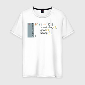 Мужская футболка хлопок с принтом if 1 == 2 в Белгороде, 100% хлопок | прямой крой, круглый вырез горловины, длина до линии бедер, слегка спущенное плечо. | it | php | айтишник | код | кодер | ошибка | програма | програмист | программа | программист | разработка | разработчик | сайт | сайты | си | си плюсплюс | си шарп | технарь | условие | явапхп | яваскрипт