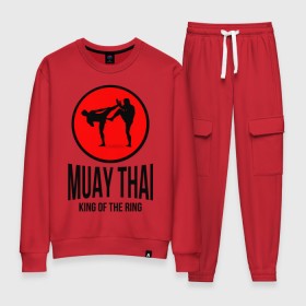 Женский костюм хлопок с принтом Muay thai (двухсторонняя) в Белгороде, 100% хлопок | на свитшоте круглая горловина, мягкая резинка по низу. Брюки заужены к низу, на них два вида карманов: два 