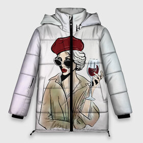 Женская зимняя куртка 3D с принтом Не сходи с ума сходи за вином! в Белгороде, верх — 100% полиэстер; подкладка — 100% полиэстер; утеплитель — 100% полиэстер | длина ниже бедра, силуэт Оверсайз. Есть воротник-стойка, отстегивающийся капюшон и ветрозащитная планка. 

Боковые карманы с листочкой на кнопках и внутренний карман на молнии | 