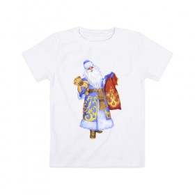 Детская футболка хлопок с принтом Дед Мороз с подарками в Белгороде, 100% хлопок | круглый вырез горловины, полуприлегающий силуэт, длина до линии бедер | 