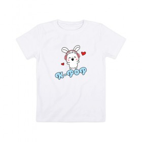 Детская футболка хлопок с принтом K-Pop Cute Kawaii Bunny в Белгороде, 100% хлопок | круглый вырез горловины, полуприлегающий силуэт, длина до линии бедер | Тематика изображения на принте: bts | k pop | korean | music | pop | twice | txt | зая | заяц | корейский | корея | кролик | лапочка | милый | мимими | музыка | поп