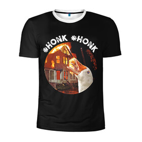 Мужская футболка 3D спортивная с принтом Honk Honk I am Goose в Белгороде, 100% полиэстер с улучшенными характеристиками | приталенный силуэт, круглая горловина, широкие плечи, сужается к линии бедра | angry goose | goose | honk | гусь | злой гусь | хонк