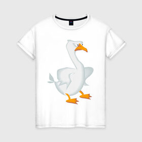 Женская футболка хлопок с принтом Гусь в Белгороде, 100% хлопок | прямой крой, круглый вырез горловины, длина до линии бедер, слегка спущенное плечо | гусь | детский сад | злой | игра | мемы | мультфильм | приколы | птицы | ясли