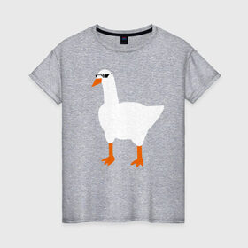 Женская футболка хлопок с принтом КРУТОЙ ГУСЬ в Белгороде, 100% хлопок | прямой крой, круглый вырез горловины, длина до линии бедер, слегка спущенное плечо | meme | untitled goose game | злой гусь | мем | птица