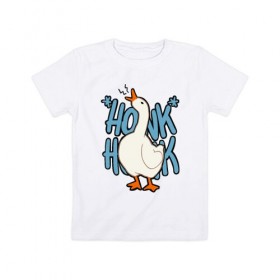 Детская футболка хлопок с принтом КРЯ-КРЯ в Белгороде, 100% хлопок | круглый вырез горловины, полуприлегающий силуэт, длина до линии бедер | meme | untitled goose game | злой гусь | мем | птица