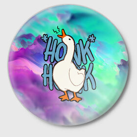 Значок с принтом HONK HONK в Белгороде,  металл | круглая форма, металлическая застежка в виде булавки | Тематика изображения на принте: meme | untitled goose game | злой гусь | мем | птица