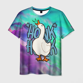 Мужская футболка 3D с принтом HONK HONK в Белгороде, 100% полиэфир | прямой крой, круглый вырез горловины, длина до линии бедер | Тематика изображения на принте: meme | untitled goose game | злой гусь | мем | птица