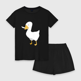 Женская пижама с шортиками хлопок с принтом untitled goose в Белгороде, 100% хлопок | футболка прямого кроя, шорты свободные с широкой мягкой резинкой | game | goose | untitled | videogame | видеоигры | гусь | игры | мем