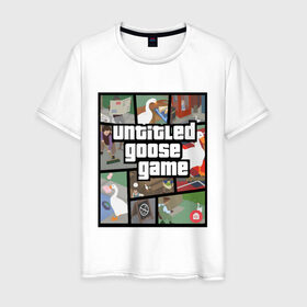 Мужская футболка хлопок с принтом untitled goose + GTA в Белгороде, 100% хлопок | прямой крой, круглый вырез горловины, длина до линии бедер, слегка спущенное плечо. | game | goose | gta | untitled | videogame | видеоигры | гта | гусь | игры | мем
