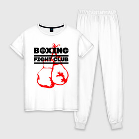 Женская пижама хлопок с принтом Boxing Fight club в Белгороде, 100% хлопок | брюки и футболка прямого кроя, без карманов, на брюках мягкая резинка на поясе и по низу штанин | boxer | boxing | boxing gloves | fight club | бойцовский клуб | бокс | боксер | боксерские перчатки