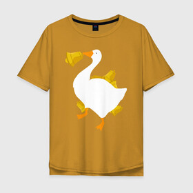 Мужская футболка хлопок Oversize с принтом ЗЛОЙ ГУСТЬ С КОЛОКОЛЬЧИКОМ в Белгороде, 100% хлопок | свободный крой, круглый ворот, “спинка” длиннее передней части | meme | untitled goose game | злой гусь | мем | птица