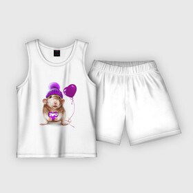 Детская пижама с шортами хлопок с принтом Крыска с шариком в Белгороде,  |  | heart | lovely | крыса | крыска | любовь | мими | романтика | сердечки | сердце | шарик