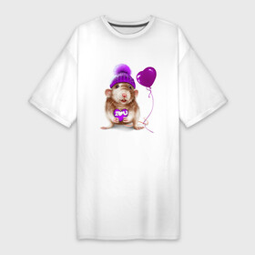 Платье-футболка хлопок с принтом Крыска с шариком в Белгороде,  |  | heart | lovely | крыса | крыска | любовь | мими | романтика | сердечки | сердце | шарик