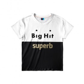 Детская футболка 3D с принтом Big Hit superb в Белгороде, 100% гипоаллергенный полиэфир | прямой крой, круглый вырез горловины, длина до линии бедер, чуть спущенное плечо, ткань немного тянется | big hit | bts | twice | txt