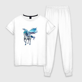 Женская пижама хлопок с принтом Пегас в Белгороде, 100% хлопок | брюки и футболка прямого кроя, без карманов, на брюках мягкая резинка на поясе и по низу штанин | крылья | лошадь | пегас | рисунок | существо