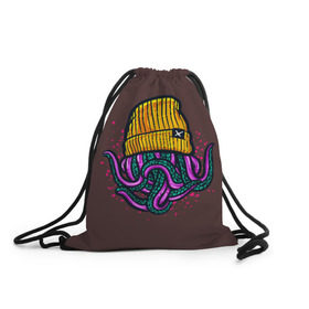 Рюкзак-мешок 3D с принтом Octopus(Lil Peep, GBC) в Белгороде, 100% полиэстер | плотность ткани — 200 г/м2, размер — 35 х 45 см; лямки — толстые шнурки, застежка на шнуровке, без карманов и подкладки | gbc | lil | peep | rap | rock | бордовый | желтый | зеленый | исполнитель | картинка | надпись на спине | осьминог | редактируемый дизайн | рок | рэп | рэпер | сочный цвет | фиолетовый