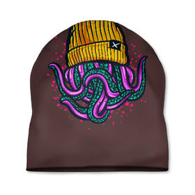Шапка 3D с принтом Octopus(Lil Peep, GBC) в Белгороде, 100% полиэстер | универсальный размер, печать по всей поверхности изделия | gbc | lil | peep | rap | rock | бордовый | желтый | зеленый | исполнитель | картинка | надпись на спине | осьминог | редактируемый дизайн | рок | рэп | рэпер | сочный цвет | фиолетовый