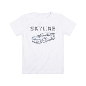 Детская футболка хлопок с принтом Nissan Skyline GTR R34 в Белгороде, 100% хлопок | круглый вырез горловины, полуприлегающий силуэт, длина до линии бедер | bnr | drag | drift | godzila | gtr | gtr r34 | jdm | nisan | nismo | nissan gtr | nur spec | r34 | r34 gtr | rb26 | sky | sky gtr | skyline | skyline34 | авто | гонки | ждм | нисан | ниссан | скайлайн