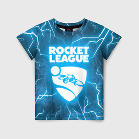 Детская футболка 3D с принтом ROCKET LEAGUE в Белгороде, 100% гипоаллергенный полиэфир | прямой крой, круглый вырез горловины, длина до линии бедер, чуть спущенное плечо, ткань немного тянется | racing. | rocket league | rocket league garage | rocket trade | гонки | рокет лига
