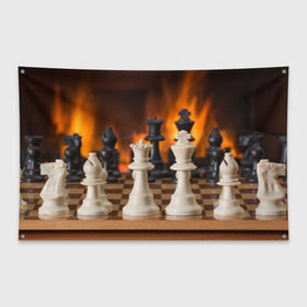 Флаг-баннер с принтом Шахматы в Белгороде, 100% полиэстер | размер 67 х 109 см, плотность ткани — 95 г/м2; по краям флага есть четыре люверса для крепления | дамка | доска | игра | игры | камин | конь | король | огне | огнём | огненное | огонь | пешка | пламя | слон | ферзь | фигурки | фигуры | шахматная | шахматы