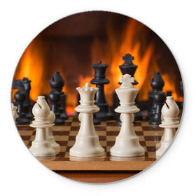 Коврик для мышки круглый с принтом Шахматы в Белгороде, резина и полиэстер | круглая форма, изображение наносится на всю лицевую часть | Тематика изображения на принте: дамка | доска | игра | игры | камин | конь | король | огне | огнём | огненное | огонь | пешка | пламя | слон | ферзь | фигурки | фигуры | шахматная | шахматы