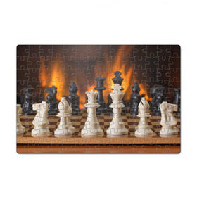 Пазл магнитный 126 элементов с принтом Шахматы в Белгороде, полимерный материал с магнитным слоем | 126 деталей, размер изделия —  180*270 мм | Тематика изображения на принте: дамка | доска | игра | игры | камин | конь | король | огне | огнём | огненное | огонь | пешка | пламя | слон | ферзь | фигурки | фигуры | шахматная | шахматы