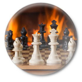 Значок с принтом Шахматы в Белгороде,  металл | круглая форма, металлическая застежка в виде булавки | дамка | доска | игра | игры | камин | конь | король | огне | огнём | огненное | огонь | пешка | пламя | слон | ферзь | фигурки | фигуры | шахматная | шахматы