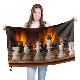 Флаг 3D с принтом Шахматы в Белгороде, 100% полиэстер | плотность ткани — 95 г/м2, размер — 67 х 109 см. Принт наносится с одной стороны | дамка | доска | игра | игры | камин | конь | король | огне | огнём | огненное | огонь | пешка | пламя | слон | ферзь | фигурки | фигуры | шахматная | шахматы
