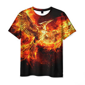Мужская футболка 3D с принтом Феникс в огне в Белгороде, 100% полиэфир | прямой крой, круглый вырез горловины, длина до линии бедер | fire | flame | phoenix | крылья | огонь | перья | пламя | птица | феникс