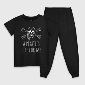 Детская пижама хлопок с принтом A pirates life for me в Белгороде, 100% хлопок |  брюки и футболка прямого кроя, без карманов, на брюках мягкая резинка на поясе и по низу штанин
 | Тематика изображения на принте: a pirates life for me | jolly roger | pirate | skull | веселый роджер | пират | пиратская жизнь | пираты | череп | череп и кости
