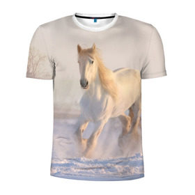 Мужская футболка 3D спортивная с принтом Белая лошадь на снегу в Белгороде, 100% полиэстер с улучшенными характеристиками | приталенный силуэт, круглая горловина, широкие плечи, сужается к линии бедра | белая | белый | декабрь | животное | животные | звери | зверь | зима | зимний | зимой | кони | конь | копытные | копытный | лошади | лошадь | снег | снега | снегу | снежный | февраль | январь