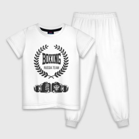 Детская пижама хлопок с принтом Boxing Russia Team в Белгороде, 100% хлопок |  брюки и футболка прямого кроя, без карманов, на брюках мягкая резинка на поясе и по низу штанин
 | boxer | boxing | russia team | бокс | боксер | тайский бокс
