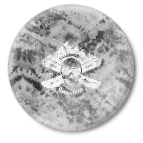 Значок с принтом tie-dye snowboarding в Белгороде,  металл | круглая форма, металлическая застежка в виде булавки | Тематика изображения на принте: горы | зима | природа | снег | сноуборд | спорт