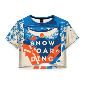 Женская футболка Cropp-top с принтом SNOW BOAR DING в Белгороде, 100% полиэстер | круглая горловина, длина футболки до линии талии, рукава с отворотами | горы | зима | природа | снег | сноуборд | спорт