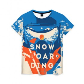 Женская футболка 3D с принтом SNOW BOAR DING в Белгороде, 100% полиэфир ( синтетическое хлопкоподобное полотно) | прямой крой, круглый вырез горловины, длина до линии бедер | горы | зима | природа | снег | сноуборд | спорт