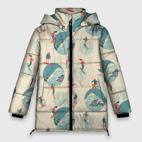 Женская зимняя куртка 3D с принтом лыжники в Белгороде, верх — 100% полиэстер; подкладка — 100% полиэстер; утеплитель — 100% полиэстер | длина ниже бедра, силуэт Оверсайз. Есть воротник-стойка, отстегивающийся капюшон и ветрозащитная планка. 

Боковые карманы с листочкой на кнопках и внутренний карман на молнии | горы | зима | лыжи | природа | снег | спорт