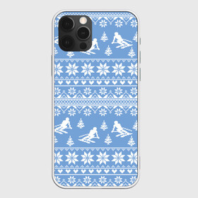 Чехол для iPhone 12 Pro с принтом Вязаный свитер с лыжниками в Белгороде, силикон | область печати: задняя сторона чехла, без боковых панелей | горы | зима | лыжи | природа | снег | спорт