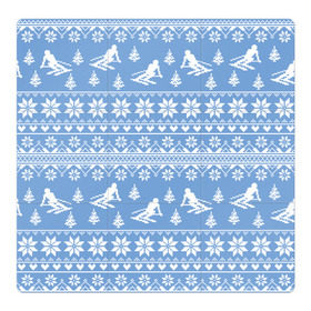 Магнитный плакат 3Х3 с принтом Вязаный свитер с лыжниками в Белгороде, Полимерный материал с магнитным слоем | 9 деталей размером 9*9 см | горы | зима | лыжи | природа | снег | спорт