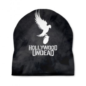 Шапка 3D с принтом HOLLYWOOD UNDEAD в Белгороде, 100% полиэстер | универсальный размер, печать по всей поверхности изделия | deuce | hollywood undead | hu | j dog | shady jeff | голивудская нежить | голливуд | даниэль мурильо | джордан террелл | джордж артур рейган | дилан альварес | мэттью сент клер | нежить