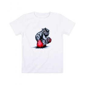 Детская футболка хлопок с принтом Бульдог Боксер в Белгороде, 100% хлопок | круглый вырез горловины, полуприлегающий силуэт, длина до линии бедер | бодибилдинг | бокс | бульдог | бульдог боксер | дикое животное | животное | зверь | качек | накаченное животное | накаченный зверь | рисунок