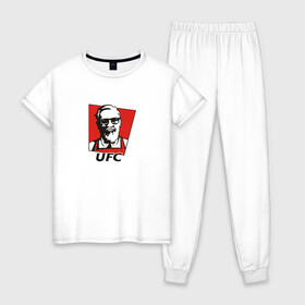 Женская пижама хлопок с принтом UFC (Конор) в Белгороде, 100% хлопок | брюки и футболка прямого кроя, без карманов, на брюках мягкая резинка на поясе и по низу штанин | kfc | ufc | боец | конор макгрегор