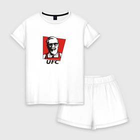 Женская пижама с шортиками хлопок с принтом UFC (Конор) в Белгороде, 100% хлопок | футболка прямого кроя, шорты свободные с широкой мягкой резинкой | Тематика изображения на принте: kfc | ufc | боец | конор макгрегор