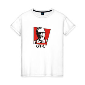 Женская футболка хлопок с принтом UFC (Конор) в Белгороде, 100% хлопок | прямой крой, круглый вырез горловины, длина до линии бедер, слегка спущенное плечо | Тематика изображения на принте: kfc | ufc | боец | конор макгрегор